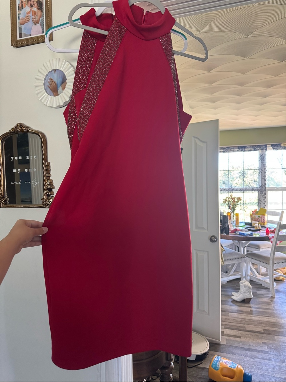 Calvin Klein Crimson Halter Mini Dress with Sparkle Insets